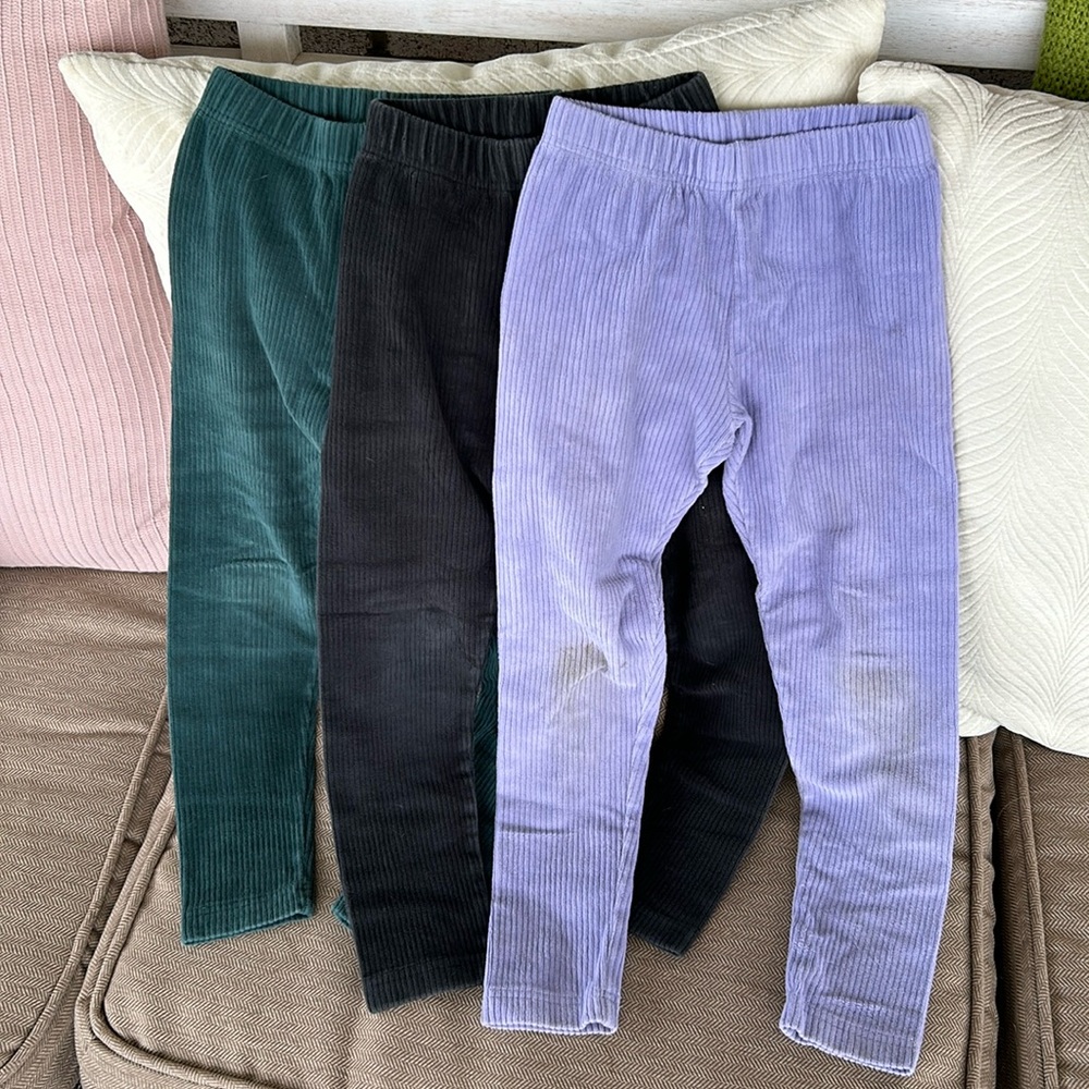 3 Pairs Hanna Andersson Ribbed Velour Leggings 120 6-7